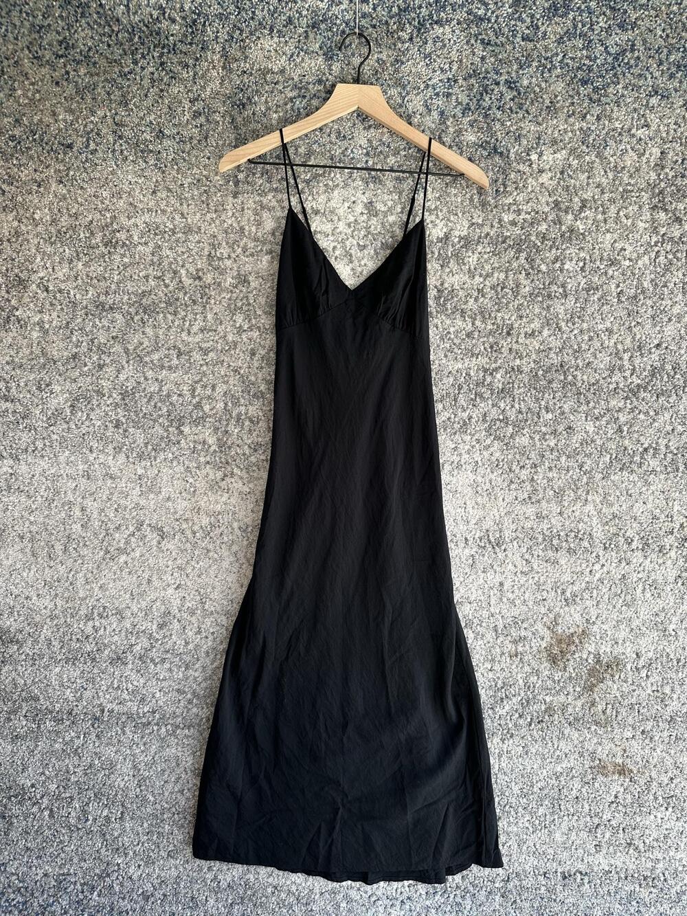 Madewell Dress Womens 8 Black V Neck Slip Maxi Adjustable Spaghetti Strap Solid